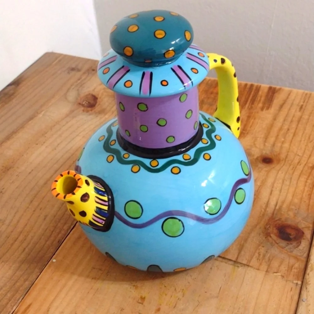 Hand Painted Large Ceramic Polka Dot Tea Pot
